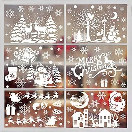 DERAYEE Decorative Stickers for Christmas Window Static Stickers White Pack of 8 Window Decoration Christmas Window Stickers
