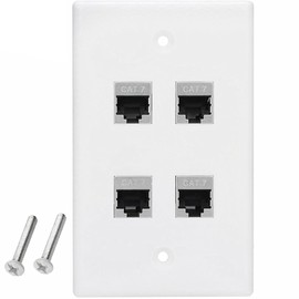 tunghey Ethernet Wall Plate, Keystone Wall Plate with Bracket and Cat7 Shielded RJ45 Coupler, Single Gang Keystone Wall Plate with Female to Female RJ45 (4port)