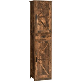 WEENFON Tall Storage Cabinet, Bathroom Cabinet with 6 Shelves & Drawer, Narrow Storage Cabinet with Adjustable Shelves, Tall Cabinet for Living Room, Home Office, Rustic Brown