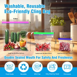 NANSIKE Reusable Food Storage Freezer Bags 100-Pack, Zipper Lock for Fruit and Veggies - 3 Sizes, Microwave and Freezer Safe, Strong Seal, Easy to Fill for Lunch, Snacks, and Meals