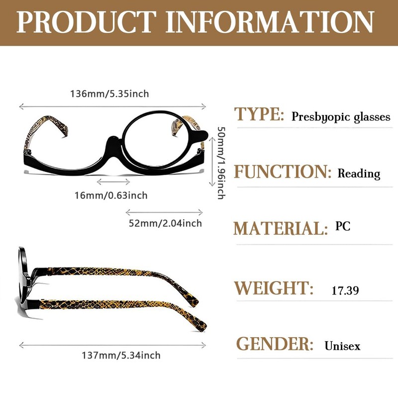 DWFEYOI Makeup Glasses, Rotating Single Lenses Makeup Glasses, Rotating Makeup