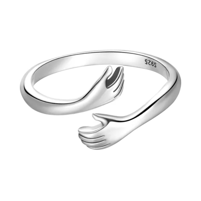 925 Silver Hug Ring Fashionable Versatile Adjustable Hugging Hands Open