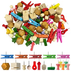 100 Pieces Wooden Push Pins CNYMANY Coloured Push Pins for Bulletin Board, Decorative Eco-Friendly Cork Board, Non-Slip Card Pins for DIY Wall Craft Projects, Office and Home Supplies - 10 Styles
