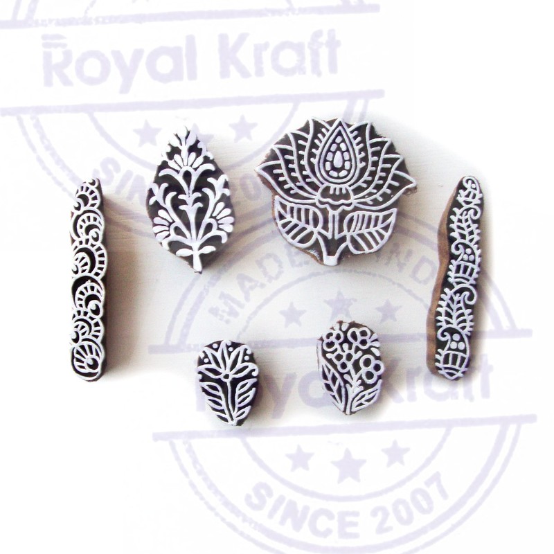 Asian Lotus and Floral Pattern Wood Block Print Stamps (Set