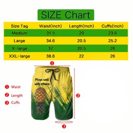 Heucapc Men's Swim Trunks Quick Dry Swimming Trunks Upside Down Pineapple Beach Shorts with Mesh Lining and Pockets, Pineapple, Large