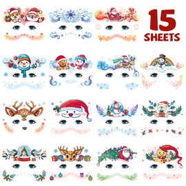 EMOME 15 Sheets Christmas Face Tattoos for Kids, Face Paint Tattoos for Boys and Girls Xmas Makeup Party Games, Kids Face Stickers for Christmas Party Favors Goodie Bag Fillers