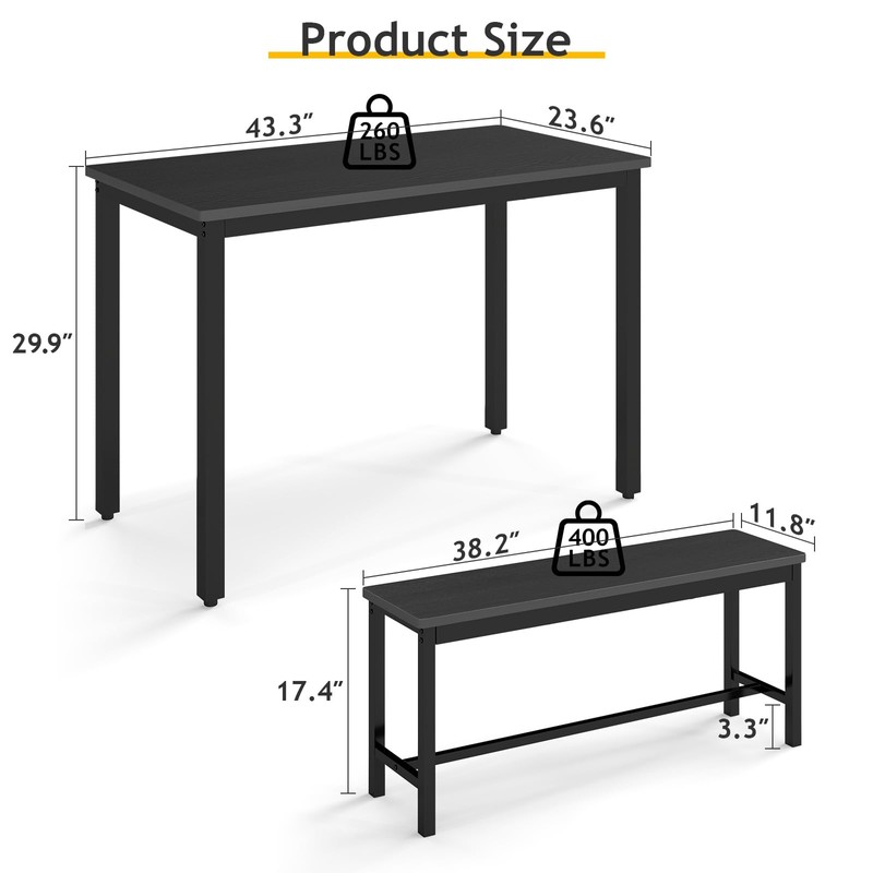 Rovibek 43" Dining Table Benches Set for 4, Modern Space