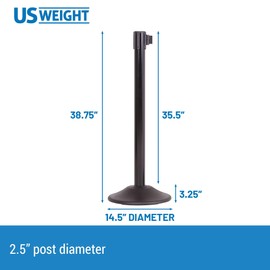 US Weight Black Heavy Duty Premium Steel Stanchion with Blue 7.5-Foot Retractable Belt, 2 pack