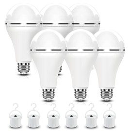 BoRccdit BoRccdit A21 6PK Emergency-Rechargeable-Light-Bulb, Keep Lighting During Power Outage, 12W 6500K LED 65W Equivalent Light Bulbs, 1200 mAh Battery Backup Light Bulbs for Home Power Failure