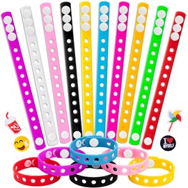 HTZNHXT 40 Pcs Silicone Charm Bracelets, 8 Inch Bracelets Bulk Band for Kids, Silicone Wristbands Adjustable Rubber Bracelets Hold the Shoe Charms for Students