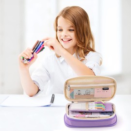 Large Capacity Pencil Case, Expandable Stationery Bag with Zipper compartments, Aesthetic Pencil Case Pouch for Office College School Students Teen Girls Boys