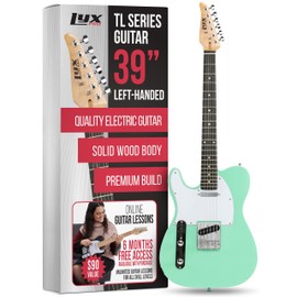 LyxPro 39” Electric Guitar Left Hand TL Series, Full-Size Paulownia Wood Body, 3-Ply Pickguard, C-Shape Neck, Ashtray Bridge, Quality Gear Tuners, 3-Way Switch & Volume/Tone Controls, 2 Picks, Green