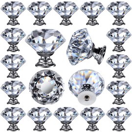 26 pcs Glass Cabinet Knobs Crystal Drawer Pulls Clear 30 mm Diamond for Kitchen, Bathroom Cabinet, Dresser and Cupboard by DeElf