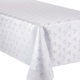 Celebright Christmas Tablecloth - Rectangular 52 x 70 inches (132 x 178 cm) - Ideal for 4-6 Dinner Place Settings - Embossed Metallic Deer Design - White & Metallic Silver