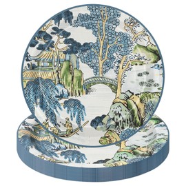 AnyDesign 50 Pcs Vintage Chinoiserie Paper Plates Retro Farmhouse Oriental Disposable Plates 9 Inch Party Tableware for Birthday Holiday Table Decor Supplies