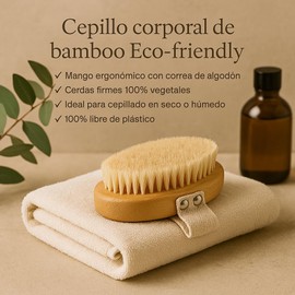 Cepillo Corporal exfoliante 100% Natural, Libre de Plástico, Mango de Bambú y Cerdas Naturales de origen vegetal , Ideal para Cepillado en Seco, Reduce Celulitis, Mejora la Circulación y Tonifica la Piel, Cerdas firmes