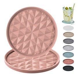 Wingcases Silicone Coasters for Drinks[2 Pack for Office]- Cup Mat for Tabletop Protection-Non-Slip, Non-Stick, Coffee Table Decor, Great Gift for Any Occasion, Pink