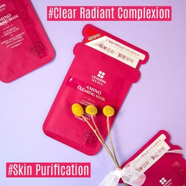 Leaders Mediu Amino Brightening & Clearing Facial Sheet Mask | Vitamin C, Lotus Extract for Acne Scars, Hyperpigmentation, Dark Spots, Even Skin Tone (5 Sheets)