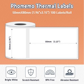 Phomemo Thermal Labels- Address Labels Sticker for M120/M220/M110/M221/M150/M250 Label Printer Machine, 1.97"x3.15"(50x80mm),100 Labels/Roll, for Barcode/Cloth/Name/Bussiness Tag,Black on White