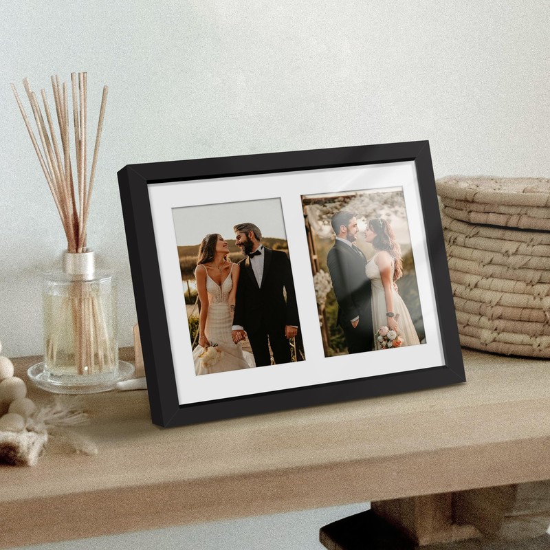 DUENPY 8x10 Double Picture Frame White Mat For Displaying Two