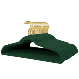 TGHYR Velvet Hangers 36 Pack, Non Slip Coat Hangers, Suit Hangers with Shoulder Notches, Space-Saving Clothes Hanger for Closet - Dark Green (Gold Hook)