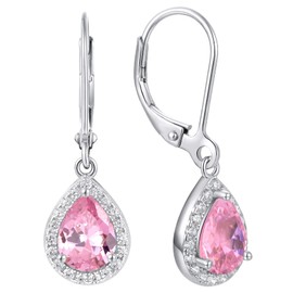 YL Women's Earrings 925 Sterling Silver 12 Birthstone 5A Cubic Zirconia Oval Drop Earrings, Silver, Cubic Zirconia
