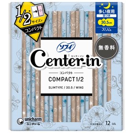 Center In Compact 1/2 Unscented For Many Nights, With Feathers, 12 Sheets (Sanitary Napkins, Slim)