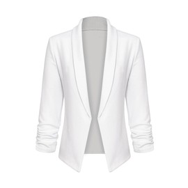 QUARTER TO 3 2314 Women 3/4 Sleeve Blazer Open Front Cardigan Jacket Work Office Blazer White M