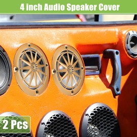 A ABSOPRO 4 Inch Car Speaker Grille Cover Round with Screws in Gold Color - Pack of 2