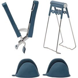 Paquete de 4 pinzas para platos calientes (azul marino), clip de tazón de acero inoxidable, pinzas de cocina, tazón de plato, clip antiquemaduras