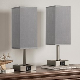 aooshine Dark Grey Touch Lamps Set of 2 - Nightstand Lamp with USB-C + A Charge Ports & AC Outlets, 3-Way Dimmable Bedside Lamp, Small Table Lamp Light for Bedroom (Bulb Included)