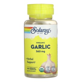 Solaray, Ajo Orgánico, 560 Mg, 100 Cápsulas Orgánicas Sabor Sin Sabor