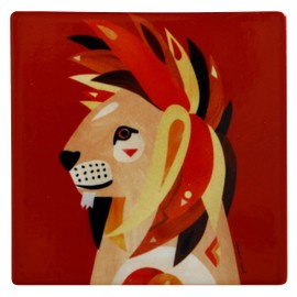 Colourful Colourful Cork Coasters, Designer Pete Cromer, Animal Design, Ceramic Coasters for Coffee & Tea Mugs, Glasses or Hot Drinks, 9.5 cm Long (Lion (Red)