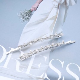 Yheakne Vintage Crystal Hair Clip Pin Silver Pearl Rhinestone Hair Pins Clip Bridal Hair Pin Shiny Crystal Wedding Decorative Bobby Pins Bridal Pearl CZ Metal Head Clip Hair Accessories for Women 2