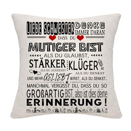Inspirational Gift Cushion Cover "Dass du Mutiger bist als du Glaubs bist als du Glaubs für Schwester beste Schwestern Geschenk große kleine Schwester Geburtstag Geschenk Weihnachten Geschenk
