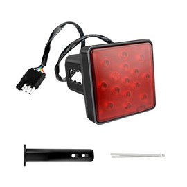 NYTKL 15 LED Brake Light Trailer Hitch Cover, Super Bright Red Lens Square Tail Light Towing Hitch Cover, Waterproof Smoked Lens Brake Lamp Fit 2" Receiver for Towing Truck SUV RV (Red)