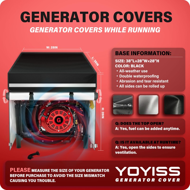 Running Generator Cover, 38"Lx28"Wx27"H Universal-size Generator Cover. 600D+210D Heat-reflective Lining.