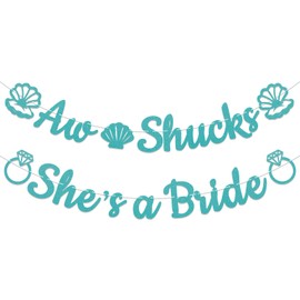 Aw Shucks She’s a Bride Banner for Bachelorette Weekend, Seashell & Wedding Bells Banner Last Toast on the Coast Bachelorette Decorations, Coastal Beach Bachelorette Party Decorations Blue Glitter