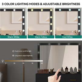 YITAHOME Vanity Desk with 11 LED Bulbs, Large Mirror, Power Outlet, 3 Lighting Modes, 4 Drawers & Cushioned Stool, Ideal for Bedroom, Salon & Dressing Room