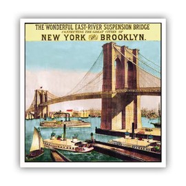 Squiddy Brooklyn Bridge New York Vintage Travel - Vinyl Sticker Decal for Phone, Laptop, Water Bottle (4" high)