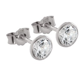 NKlaus Pair of Round Goblet Stud Earrings 925 Sterling Silver Tarnish-Resistant Crystal Zirconia White, Sterling Silver, Cubic Zirconia