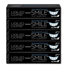 Liquid Core Smile Activated Charcoal Gum with MCT Oil, Hydroxyapatite, and Xylitol – Teeth Cleaning Gum, Icy Mint Sugar-Free Gum (5 Pack)