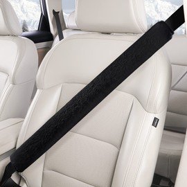 LACDL Extra Long Seatbelt Cover Super Soft Furry for Adults Kids Women & Men, Thick Plush Full Car Seat Belt Strap Cushion, Fluffy Shoulder Pad Protector, Auto Interior Accessories, 1pc, Black, 19.5in