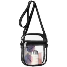Clear Bag Stadium Approved - Durable Waterproof Crossbody Messenger Purse for Women, Transparent Bag with Zipper for Concerts & Sporting Events:_Black