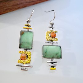 CUSIOALQQ Creative Natural Turquoise Gemstone Earrings for Women Unique Design Citrine Reconstituted Turquoise Stone Dangle Faux Dainty Sterling Silver Statement Earrings Gift for Women