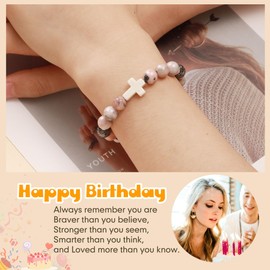 JSJOY 40th Birthday Gifts for Her,Pink Bead Cross Bracelet 40th Birthday Decorations Women,Unique Gifts for Her Wife Sister 40th Birthday Gifts Women