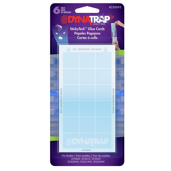 DynaTrap 230093 Indoor, DT3019, and DT3039 StickyTech Glue Cards for Flylight Insect Trap Models DT3009, 6 Count, Plain