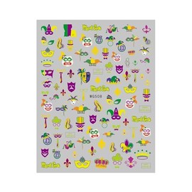 Generic Mardi Gras Comedy Tragedy Mask Beads Fleur De Lis Self Adhesive Nail Stickers Wg508 Nail Wraps Art Stickers Manicure Supplies for Women for Home Nails Full Long Lasting Easy Apply and Remove