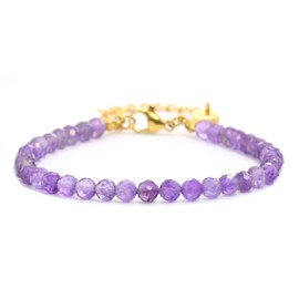 Genuine Gemstone Bracelet with Faceted 4 mm Beads, Adjustable Length, Healing Stone, Protective Stone, Lucky Charm, Talisman, Gift, Gemstone