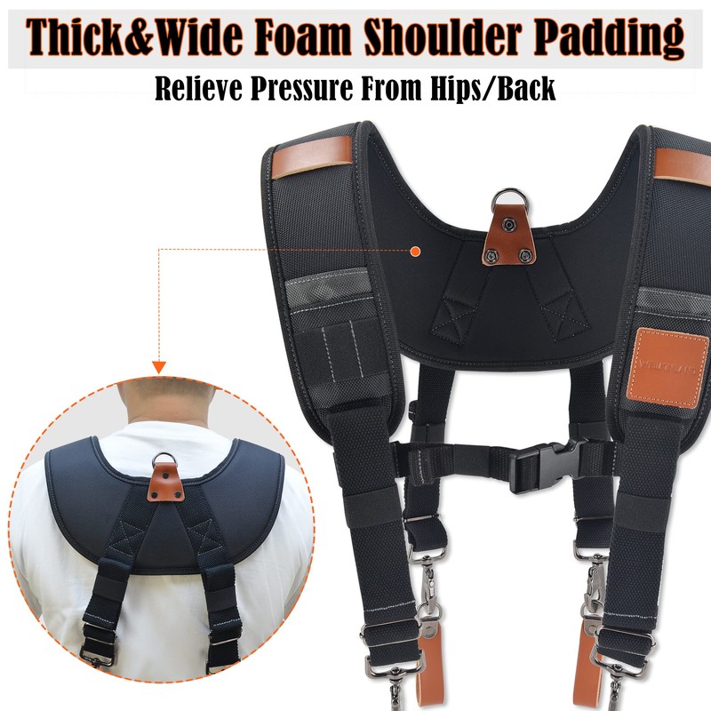 WELKINLAND Heavy-Duty leather tool belt suspenders for Carpenter & construction